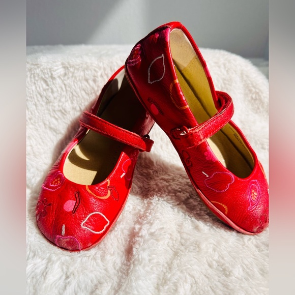 Camper Twins flat Mary Jane 🍎 leather Red Shoes - Picture 2 of 5